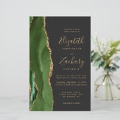 Papier Faire-part de mariage vert chasseur agate or foncé (Debout devant)