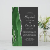 Papier Faire-part de mariage vert chasseur argent agate s (Debout devant)
