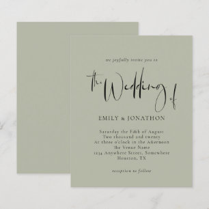Papier Faire-part de mariage vert de script budgétaire pâ