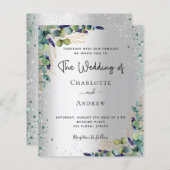 Papier Faire-part de mariage vert d'eucalyptus argenté (Devant / Derrière)