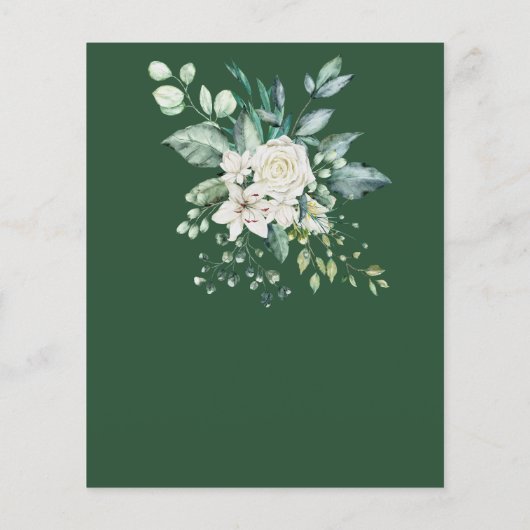 Papier Faire-part de mariage vert eucalyptus blanc roses (Dos)
