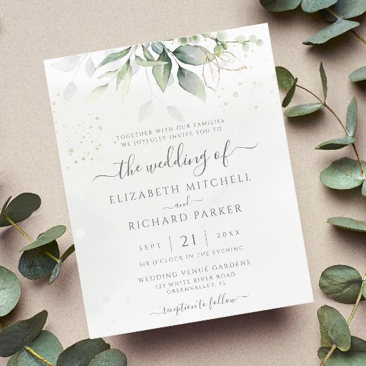 Papier Faire-part de mariage vert eucalyptus budget