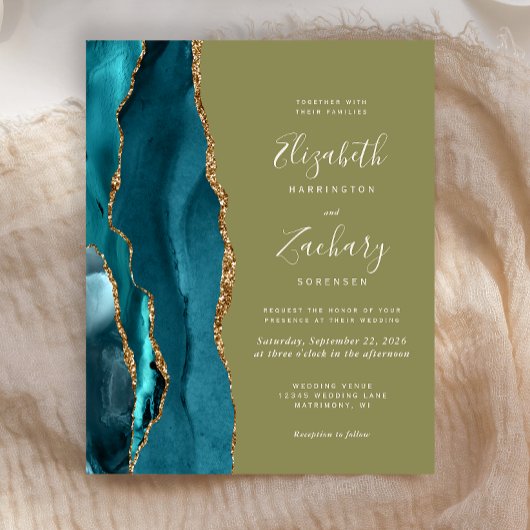 Papier Faire-part de mariage vert olive agate sarcelle do