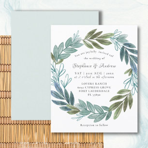 Papier Faire-part de mariage vert sauge avec feuillage ru