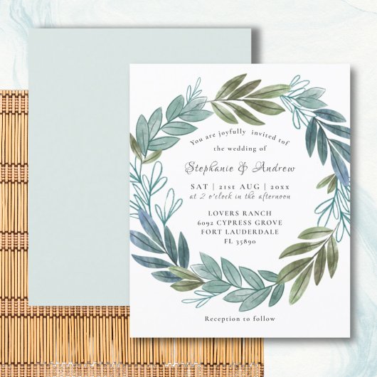 Papier Faire-part de mariage vert sauge avec feuillage ru