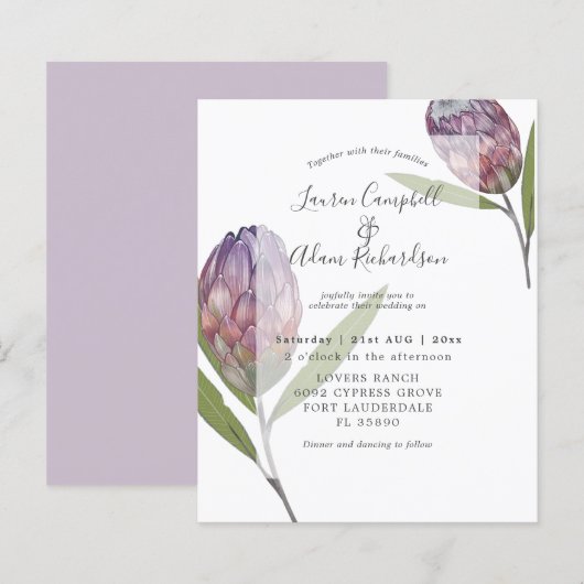 Papier Faire-part de mariage violet Budget Botanical Prot (Devant / Derrière)