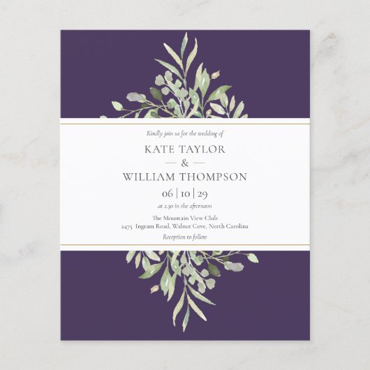 Papier Faire-part de mariage violet Budget Greenery (Devant)