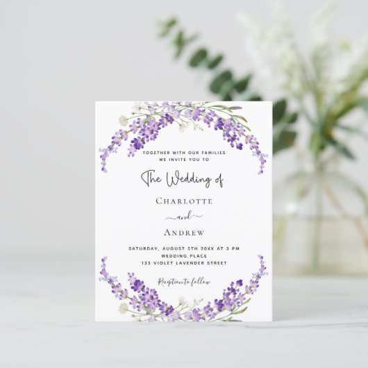Papier Faire-part de mariage violet de fleurs de lavande (Debout devant)