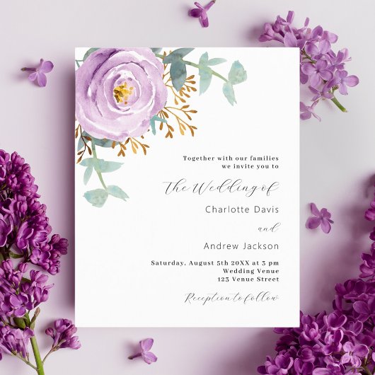 Papier Faire-part de mariage violet pourpre floral pas ch