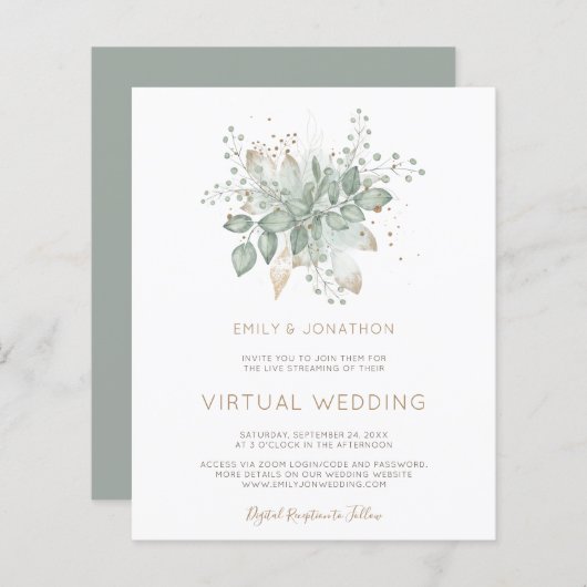 Papier Faire-part de mariage virtuel Budget Foliage Sage (Devant / Derrière)