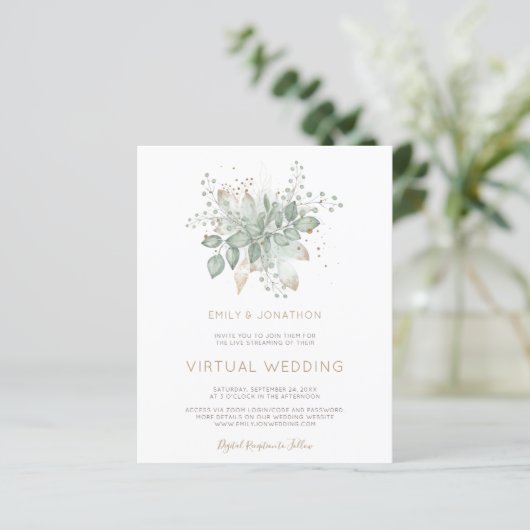 Papier Faire-part de mariage virtuel Budget Foliage Sage (Debout devant)