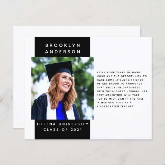Papier Faire-part de message de remise de diplôme PHOTO À (Devant / Derrière)