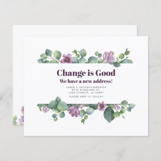 Papier Faire-part de modification d'adresse Eucalyptus Bu (Devant / Derrière)