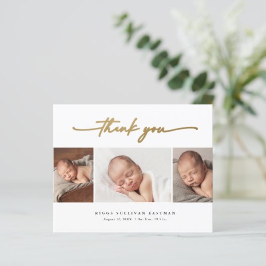 Papier Faire-part de naissance Bébé Script Budget 3 Photo (Debout devant)