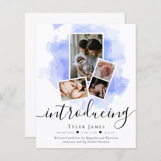 Papier FAIRE-PART DE NAISSANCE de collage de photos BUDGE (Devant / Derrière)