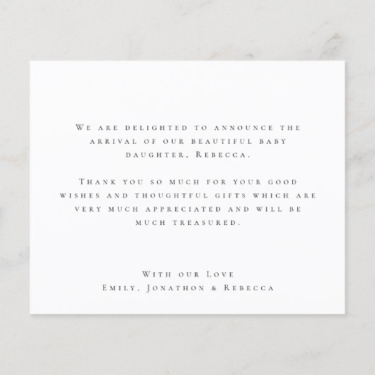 Papier Faire-part de naissance de Merci de script photo b (Dos)