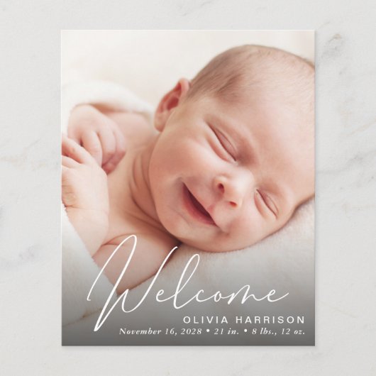 Papier Faire-part de naissance de script blanc de la phot (Devant)