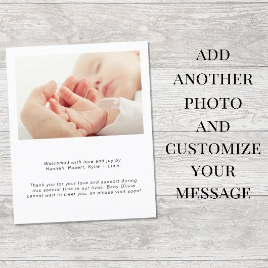 Papier Faire-part de naissance de script blanc de la phot