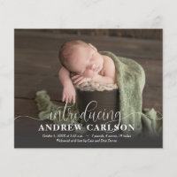 Faire-part de naissance de script blanc de la phot