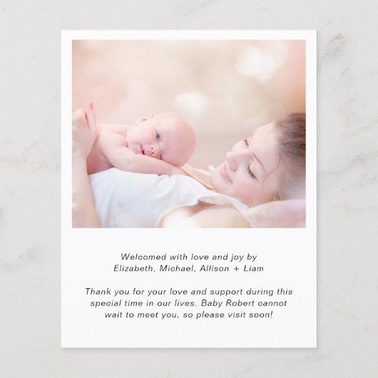 Papier Faire-part de naissance et remerciement photo avec (Dos)