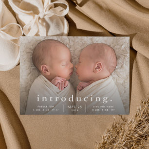 Papier Faire-Part de Naissance Jumeaux Photo Minimaliste 