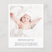 Papier Faire-part de naissance moderne avec script de bie (Dos)