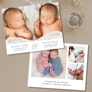 Papier Faire-part de naissance photo minimal Twins