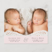 Papier Faire-part de naissance rose photo minimal Twin Gi (Devant)