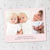 Papier Faire-part de naissance rose photo minimal Twin Gi