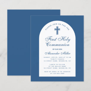 Papier Faire-part de première communion bleu classique Bu