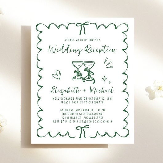 Papier Faire-part de réception de mariage à cadre ondulé 
