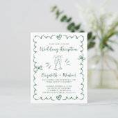 Papier Faire-part de réception de mariage vert fantaisist (Debout devant)