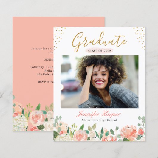 Papier Faire-part de remise de diplôme avec fleurs de cor (Devant / Derrière)