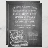 Papier Faire-part de retraite avec de vieilles bottes V3. (Devant / Derrière)