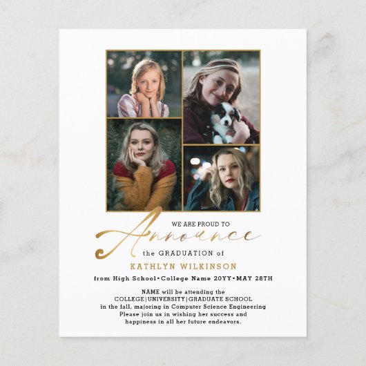 Papier FAIRE-PART de script Gold BUDGET Arche 5 photo GRA (Dos)