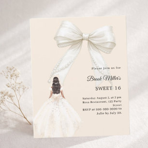 Papier Faire-part de Sweet 16 robe en ivoire champagne or