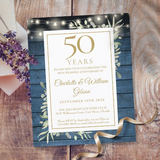 Papier Faire-part de verdure rustique pour 50e anniversai