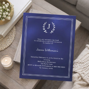 Papier Faire-part d'invitation à motif de monogramme bleu