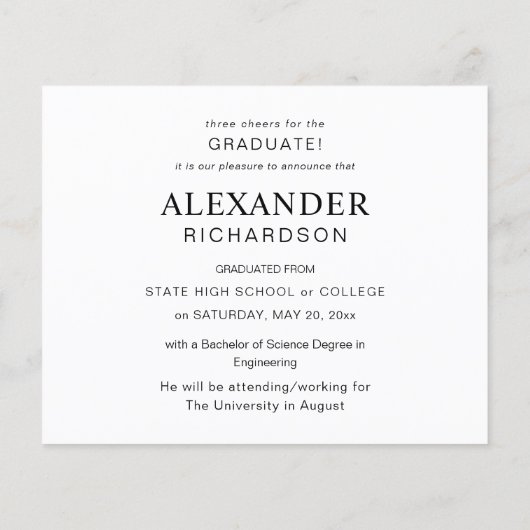 Papier Faire-part d'obtention d'un diplôme d'études supér (Dos)