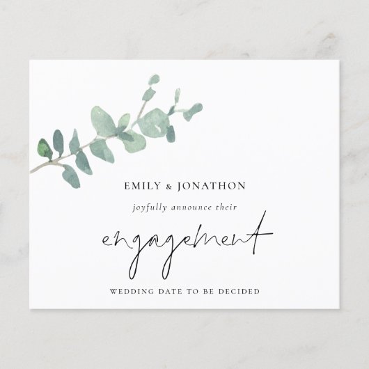 Papier Faire-part Fiançailles Eucalyptus du script budgét (Devant)