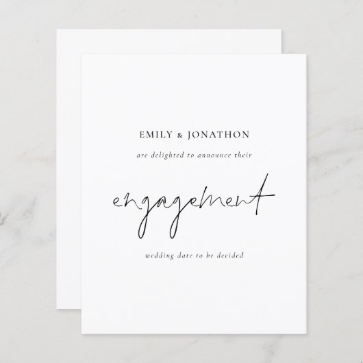 Papier Faire-part Fiançailles minimaliste de script budgé (Devant / Derrière)