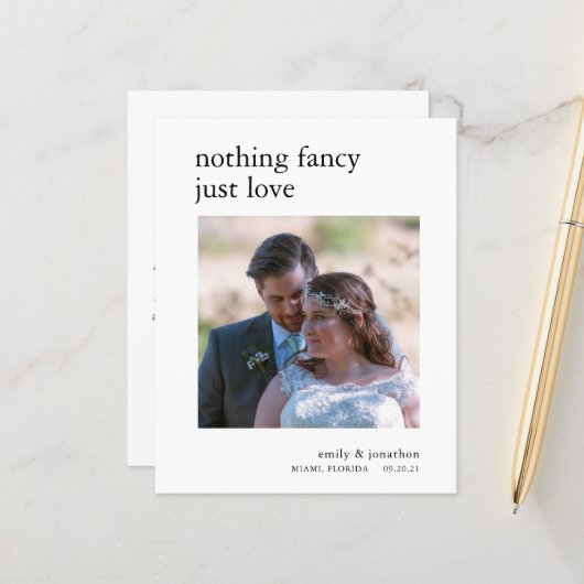 Papier Faire-part photo d'élopage minimaliste du budget (Devant/Arrière en situation)