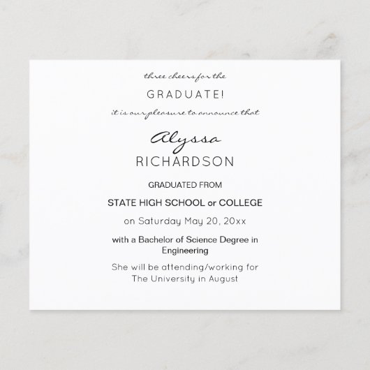 Papier Faire-part photo pour diplômés de la Parties scint (Dos)