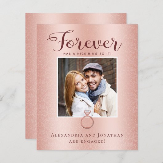 Papier Faire-part photo Rose Gold Fiançailles (Devant / Derrière)