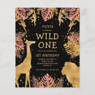 Papier Faire-part Safari Rose Noir pour le 1er Anniversai