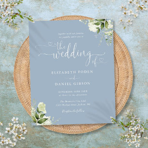 Papier Fairepart de mariage bleu poussiéreux de verdure d
