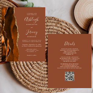 Papier Fairepart de mariage Code QR Budget Burnt Orange R