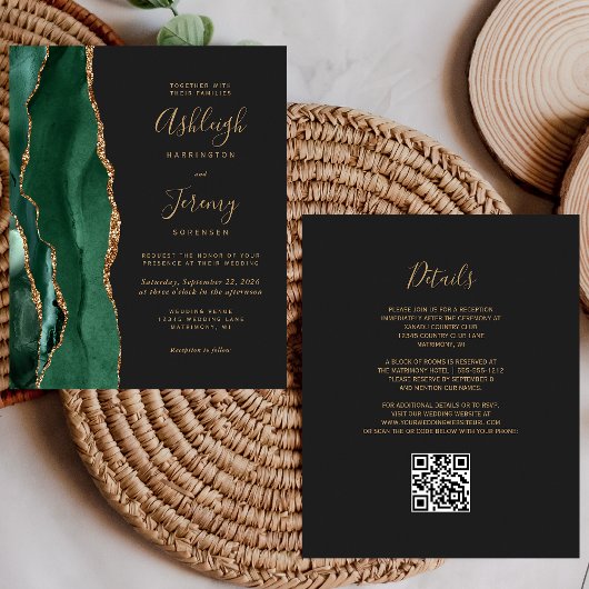 Papier Fairepart de mariage code QR Budget Emeraude Vert