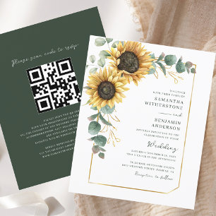 Papier Fairepart de mariage code QR tout-en-un Tournesol