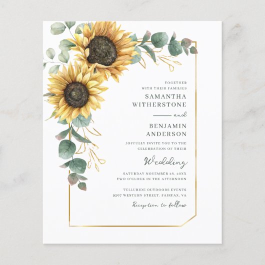 Papier Fairepart de mariage code QR tout-en-un Tournesol (Devant)